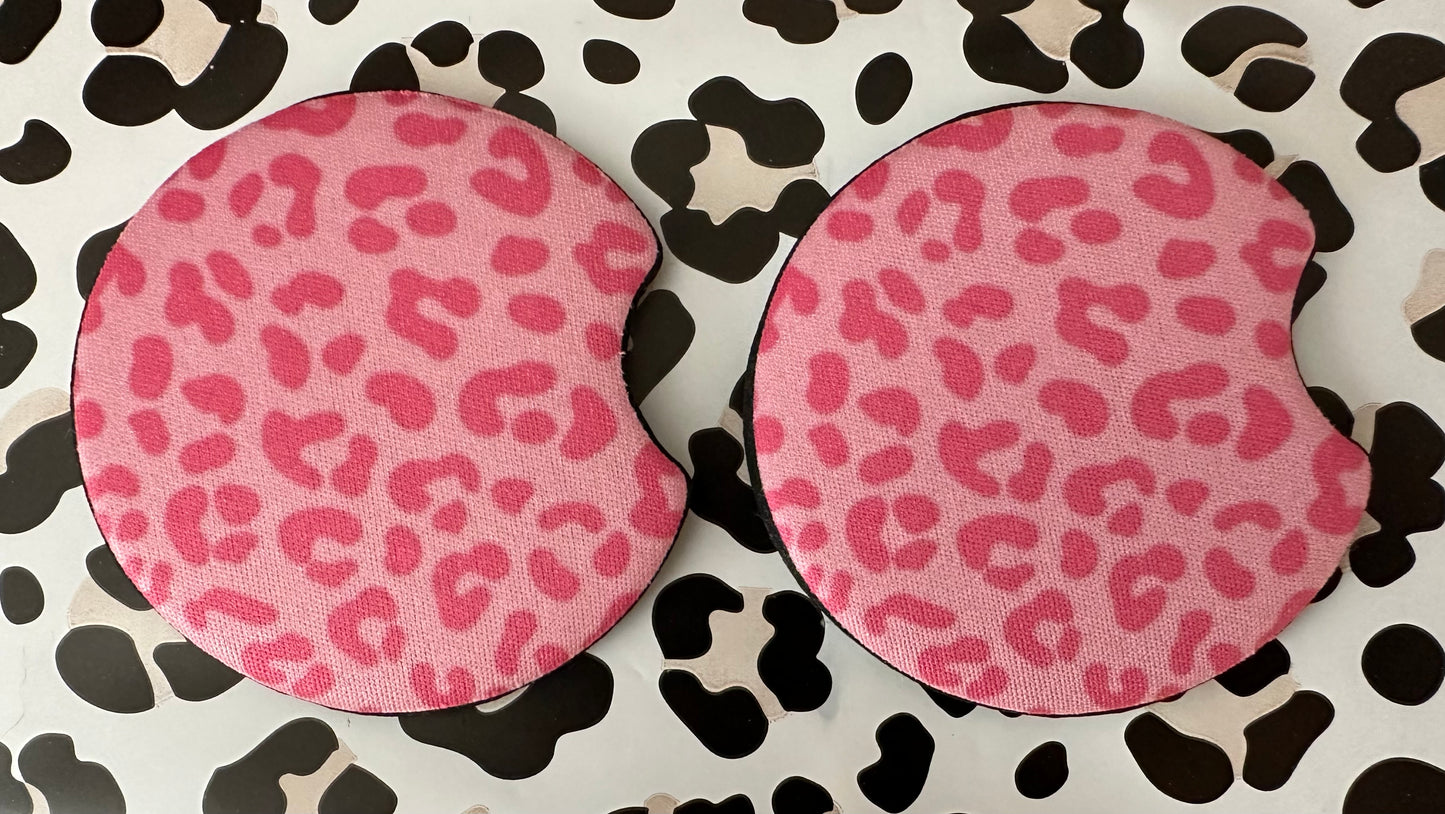 PINK LEOPARD CAR COASTERS