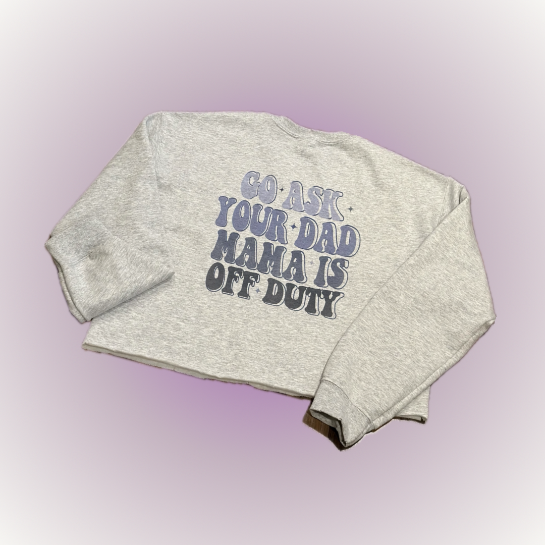 MAMA OFF DUTY CROPPED AND DISTRESSED CREWNECK