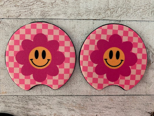 FLOWER SMILEY CAR COASTERS