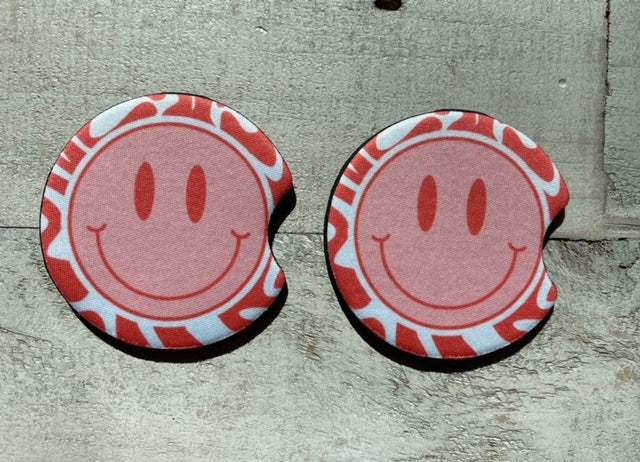 PINK SMILEY CAR COASTER